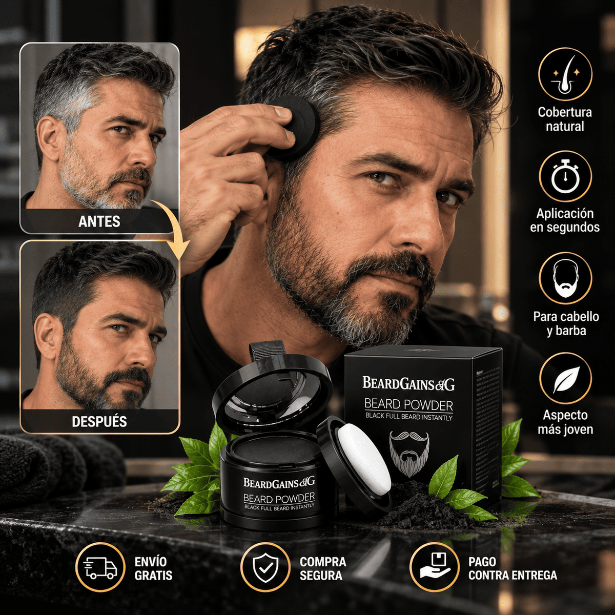 Polvo Oscuro™😍tapa Canas de barba y cabello👨🦳 dura semanas