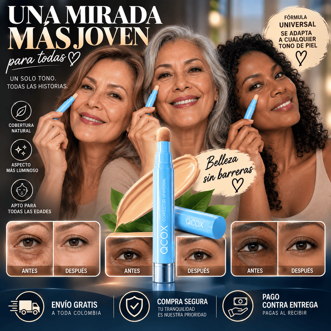 2X1😍¡Adiós a las ojeras! Corrector Universal QCOX | Una mirada fresca en segundos ✨
